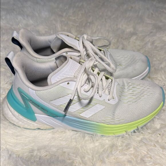 adidas Shoes - Adidas White Sneakers with Green and Blue Highlights